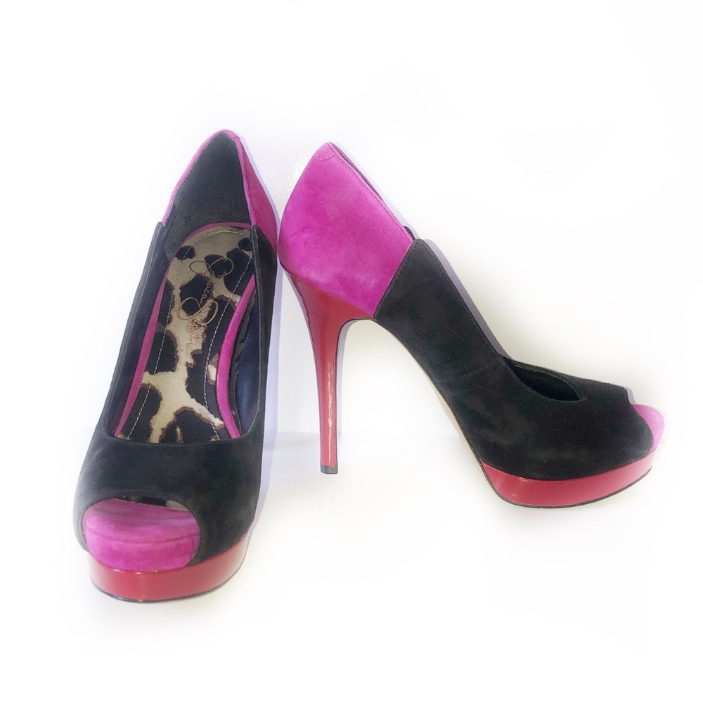 JESSICA SIMPSON SIZE 8 PINK / BLACK PEEP TOE STIL